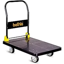 Bathla 400 Kg Capacity PVC l Foldable Platform Trolley for Heavy Weight/Material Handling Goods Trolley with 360* Rotating TPR Wheels for Home, Office, Warehouse & Industries - (4 Wheel/Black Colour)-picture-12