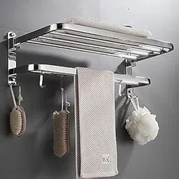 bathoyum Bath Accessories Premium Stainless Steel SS 304 Folding Towel Rack for Bathroom Accessories (24 Inch- Chrome Finish, Silver) Made in India (Silver 1)-picture-15