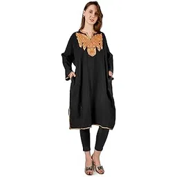 batin Kashmiri Pheran, Tilla Pheran, Women Tunics, Indian Regular Fit Kurtis, Ethnic Wear, Woollen Pheran, Embroidered Pheran, Traditional Kashmiri Pheran Black-picture-24