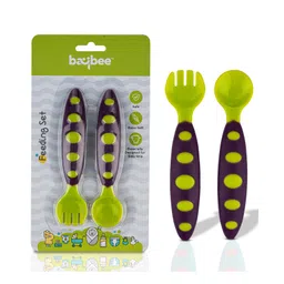 Baybee Heat Sensitive Soft Feeding Silicone Spoon And Fork Set - Green-picture-12