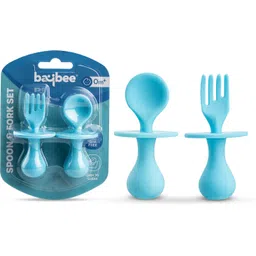 baybee Silicone Baby Spoon Set for Baby Feeding Non Toxic BPA Free Feeding Spoon & Fork - BPA free silicone-picture-20