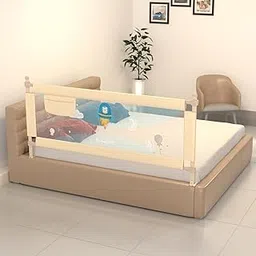 Baybee Bed Rail Guard Barrier for Baby Portable Safety Adjustable Height Falling Protector Fence Foldable Safeguard Bed Rails Single Side Bed for Newborn Toddler Kids Pack of 1 (Beige, 180x63 cm)-picture-38