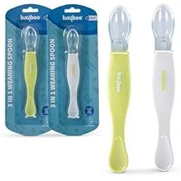 Baybee Ultra Soft 3 in 1 Baby Weaning Spoon Set for Feeding | Non Toxic BPA Free Baby Training Feeding Spoon | Toddler Feeding Spoons | Feeding Spoon Set for Kids Toddlers (Pack of 2)-picture-10