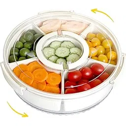 Bayleef Rotatable Snackle Box Container,Divided Serving Tray with Lid and Handle,Large Veggie Tray with Lid,Portable Snack Spinner for Charcuterie,Fruit,Candy,Snack,Nut,Travel,Party,Picnic-picture-33