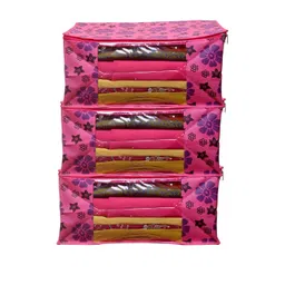 BB BACKBENCHERS Pink Set of 3 Printed Saree Organisers-picture-34