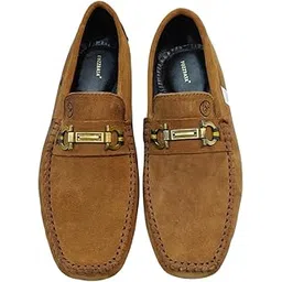 bb buzzbask Men’s Brown Suede Loafers Shoes | Slip-On Design with Metal Buckle Detail | Comfortable Cushioned Footwear for Office, Events & Everyday Smart Wear-picture-27