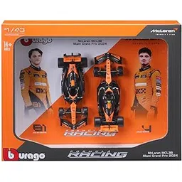 Bburago 2024 McLaren MCL38 Formula F1 Racing Team Set of 2 Cars 1:43 Die Cast Scale Miniature Model Cars, with Photo Frame Packaging-picture-16