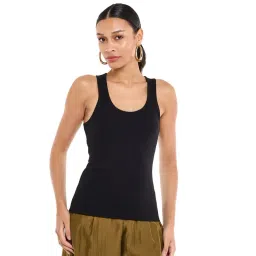 BCBG Black Cotton Relaxed Fit Self Pattern Tank Top-picture-33
