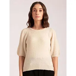 b.copenhagen B Copenhagen Women Cream-Coloured Solid Pullover-picture-28