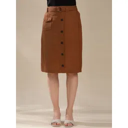 B.Copenhagen Women Tan Solid Knee-Length Skirts-picture-16