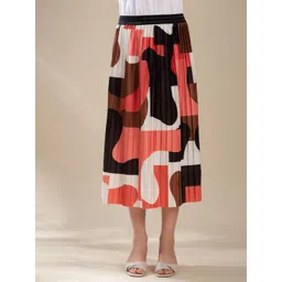 B.Copenhagen Women White & Pink Printed Pleated Long Skirt-picture-19