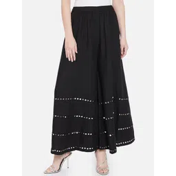 BCZ Style Embellished Mirror Work Maxi Flared Skirt-picture-24