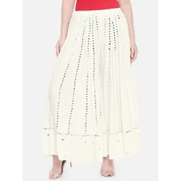 BCZ Style Embellished Mirror Work Maxi Flared Skirt-picture-23