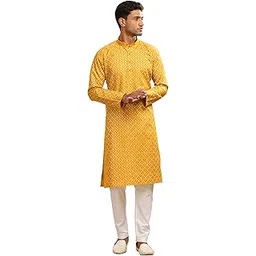 be active Men's Cotton Regular Regular Fit Kurta (C-399-2_Yellow) Size (L)-picture-40