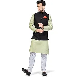 be active Men's Solid Linen Blend Kurta Pyjama 3 Piece Set || Men Kurta Pajama With Modi Jacket || Kurta Pajama Nehru Jacket For Men (RFSET0015-4-L)-picture-11