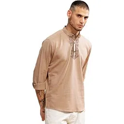 be active Neck Embroidery Premium Short 100% Cotton Kurta for Men|| Pure Cotton Full Sleeves Short Kurtas|| Good Gifting Option|| Cotton Blend Fabric Sleeve for Men Regular Fit-picture-52
