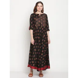 Be Indi Women Black Floral Print And Embroidered Detail Ethnic Maxi Dress-picture-31