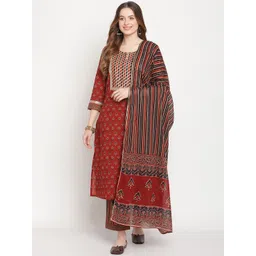 Be Indi Women Brown Ethnic Motifs Printed Gotta Patti Pure Cotton Kurta with Trousers & With Dupatta-picture-23