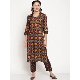 Be Indi Women Ethnic Motifs Printed Straight Kurta with Trousers-picture-32