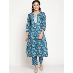 Be Indi Women Floral Embroidered A-Line Kurta with Trousers Set-picture-25
