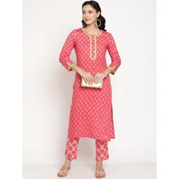 Be Indi Women Floral Embroidered Straight Kurta Set with Trouser-picture-26