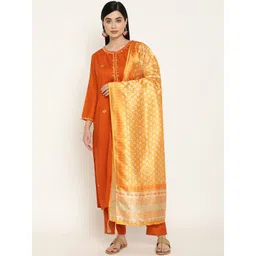 Be Indi Women Floral Embroidered Straight Kurta with Trouser & Dupatta Set-picture-30