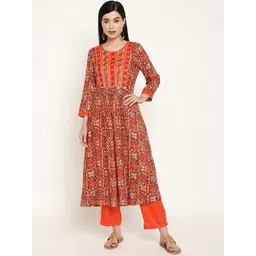 Be Indi Women Floral Printed A-Line Kurta with Trousers Set-picture-15