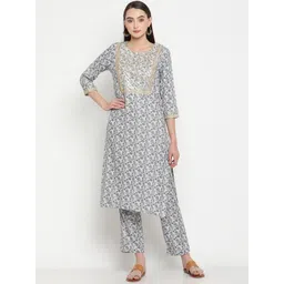 Be Indi Women Floral Printed Straight Kurta with Trousers-picture-13