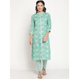 Be Indi Women Lurex Design Floral Printed Fancy Lace Detailing Kurta With Trousers-picture-16