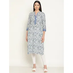 Be Indi Women Mandarin Collar Floral Straight Side Slits Regular Kurta-picture-11