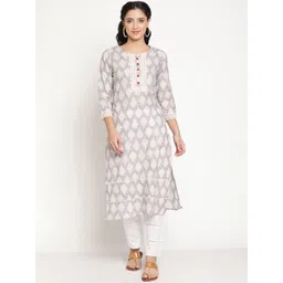 Be Indi Women Round Neck Floral A-Line Side Slits Regular Kurta-picture-37
