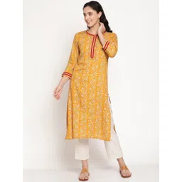 Be Indi Women Round Neck Floral Straight Side Slits Regular Kurta-picture-38