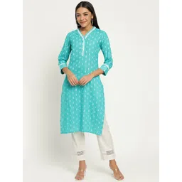 Be Indi Women V-Neck Ethnic Motifs Straight Side Slits Regular Kurta-picture-20