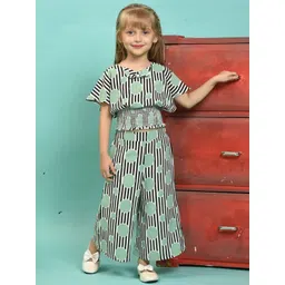 Be Kids Girls Striped Round Neck Smocked Waist Top & Palazzos-picture-39
