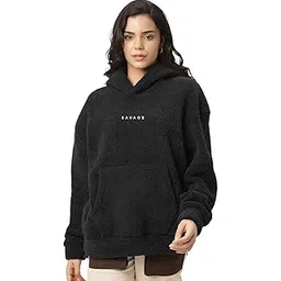 be savage Solid Baggy Hooded Neck Hoodie Soft Sherpa Fabric Long Sleeves Winter Wear Sweatshirt for Women's-picture-41