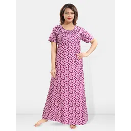 Be You Polka Dots Printed Round Neck Pure Cotton Maxi Nightdress-picture-28