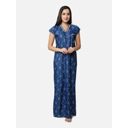 Be You Women Blue Printed Maxi Maternity Nightdress-picture-47