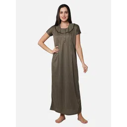 Be You Women Brown Striped Maxi Maternity Nightdress-picture-30