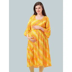 Be You Women Leheriya Printed Bell Sleeves Maternity Kurta-picture-25