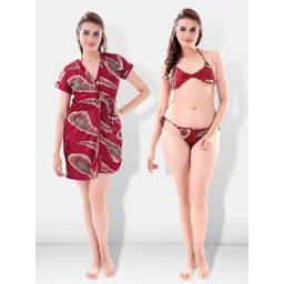 Be You Women Maroon Pack Of 2  Printed Satin Nightdress-picture-20