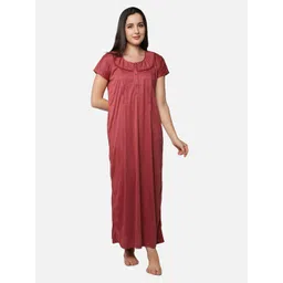 Be You Women Maroon Printed Maxi Maternity Nightdress-picture-31