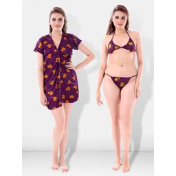 Be You Women Set of 3 Purple Printed Nightdress-picture-16