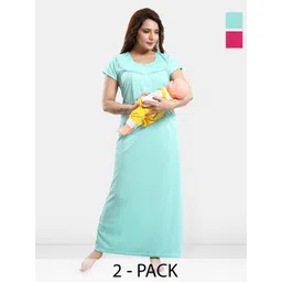 Be You Women Solid Pack Of 2 Maxi Nightdress-picture-10