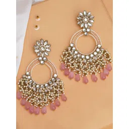 BeAbhika Gold-Plated Crystal Kundan Stone Studded & Pearls Beaded Chandbalis-picture-34