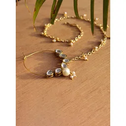 BeAbhika Gold-Plated Pearls Chained Nosepin-picture-24