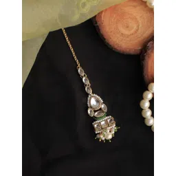 BeAbhika Kundan Studded & Beaded Maang Tikka-picture-16