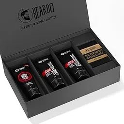 Beardo Charcoal 4-in-1 Giftset for Men | Complete Face & Body kit, pack of 4 (Facewash, Peel-off mask, Scrub, Soap) | Valentines day gift for husband | Gift for boyfriend | Gift for Men image 1