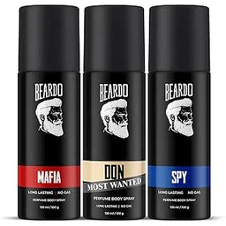 Beardo Deodorant Perfume Body Spray Set For Men (120ml x 3) | Spy Deo Aromatic Fresh Scent | Mafia Oriental Woody Notes | Don Most Wanted Citrus Musk Fragrance | Christmas gift for men | Gift For Friends | Gift for Men-picture-32