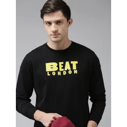 BEAT LONDON by PEPE JEANS Men Black Brand logo Printed Round Neck Pure Cotton Sweatshirt-picture-38