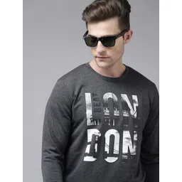 BEAT LONDON by PEPE JEANS Men Charcoal Grey & Off-White Printed Sweatshirt-picture-39